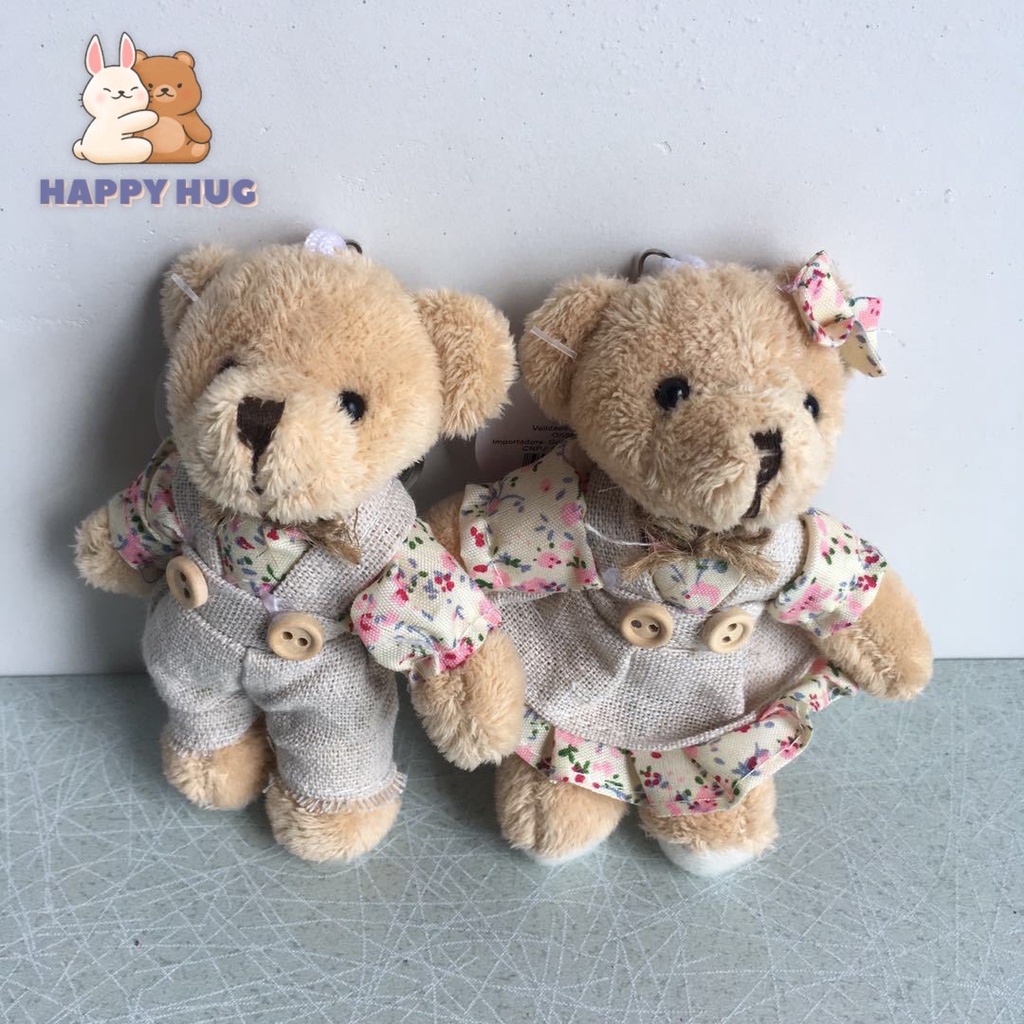 Móc khóa đôi gấu bông ( 1 đôi ), thú nhồi bông đáng yêu lông xù cao cấp size 10 cm - Happy Hug