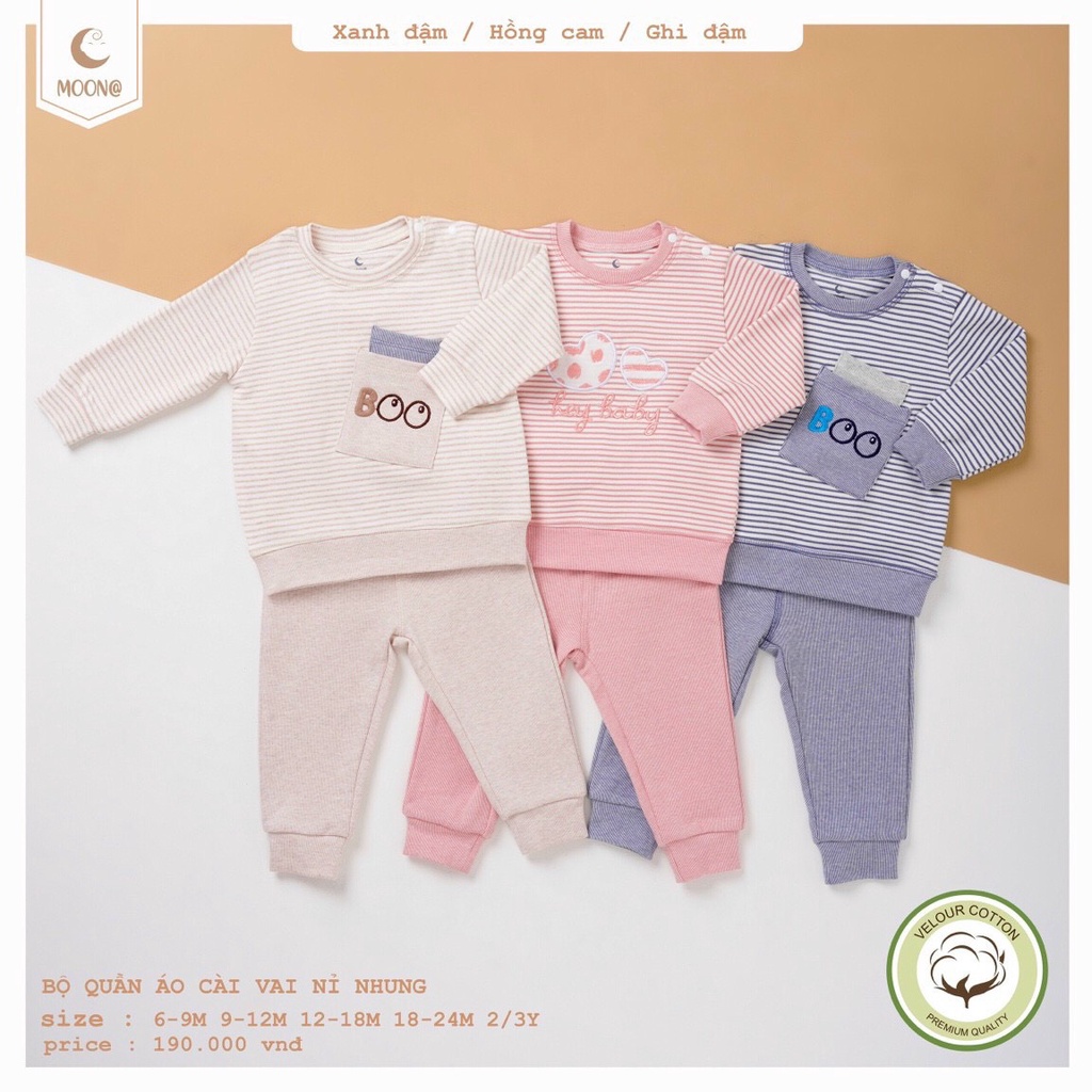 Bộ nỉ MOON dày dặn bo gấu cho bé