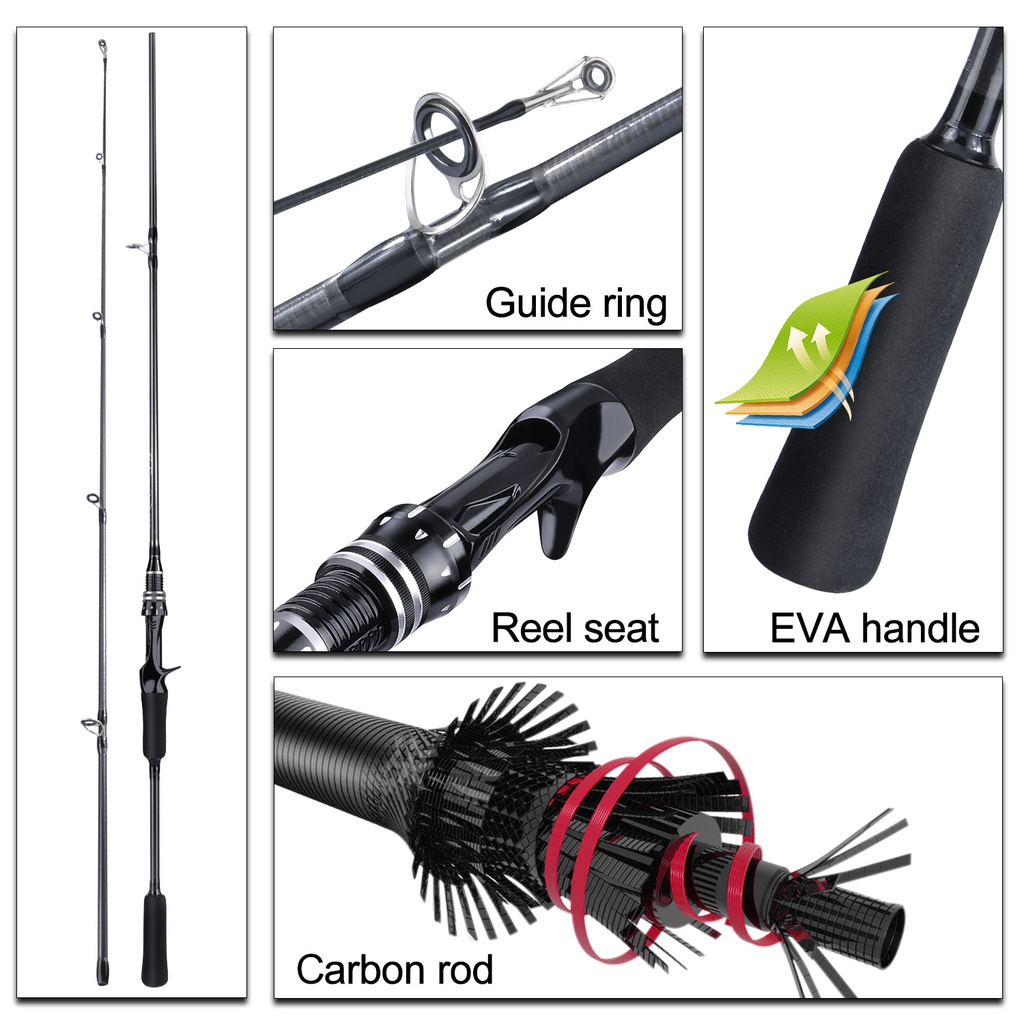 Cần câu Mới 1,8 m / 6ft 2 bagian Quay / Đúc Cần câu bằng sợi carbon EVA Tay cầm Câu cá