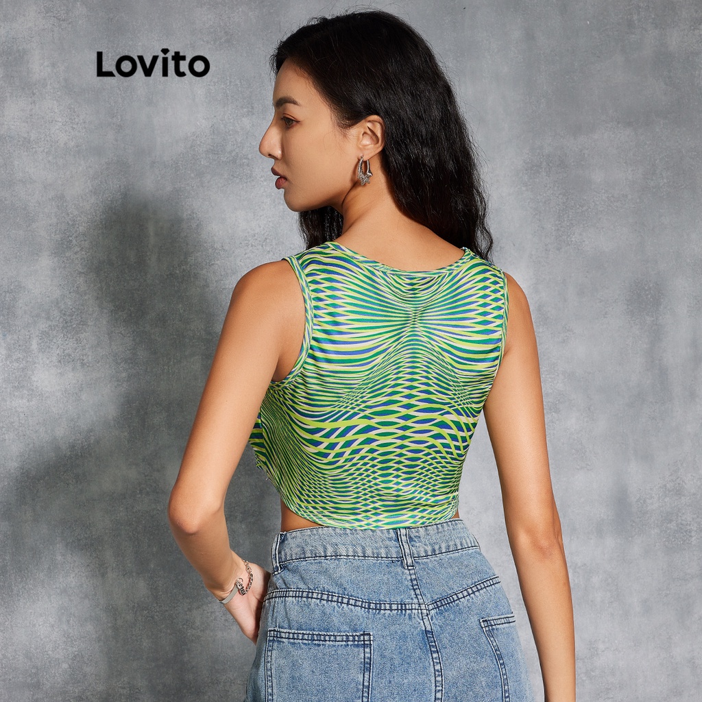 Lovito Áo Croptop Không Tay In Họa Tiết Thương Hiệu Lovito L20E056
