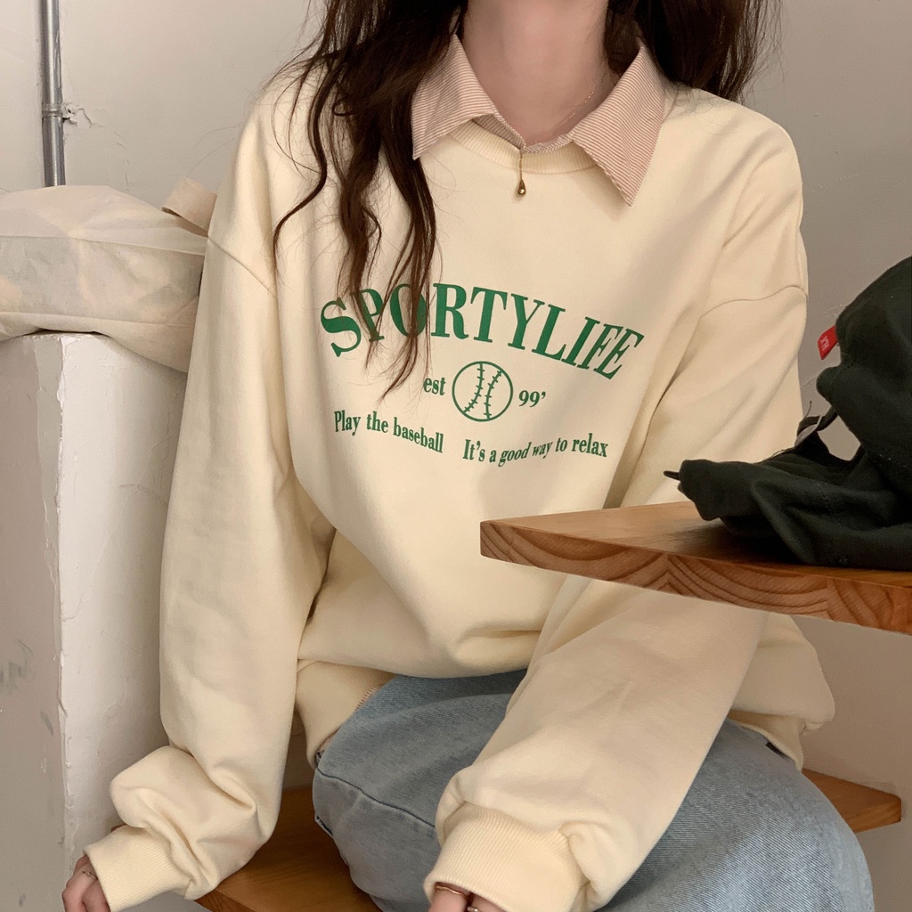 SUXI Plus Áo Nỉ Nữ Dài Tay Cổ Tròn Thời Trang Hàn