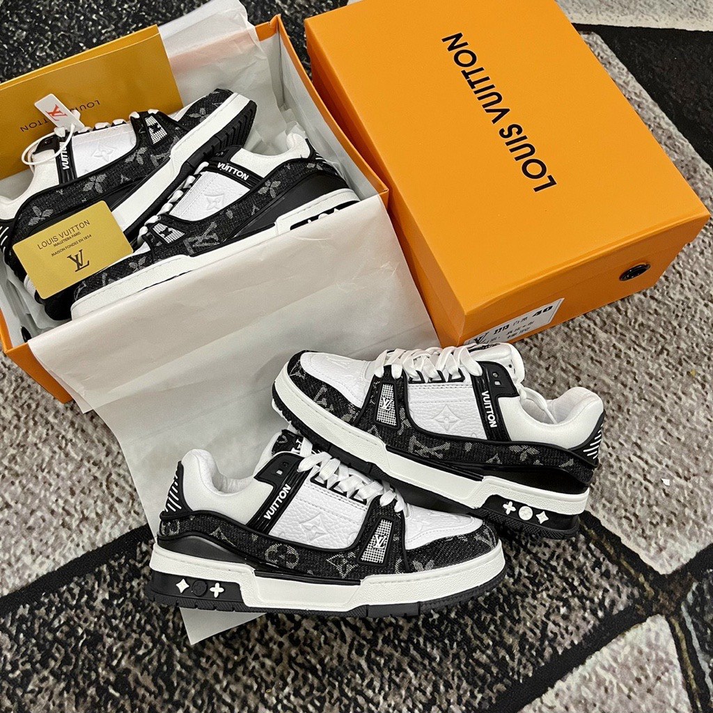 Giày LV Louis Vuitton Trainer Black White, Giày Sneaker LV Nam Nữ Mẫu Mới Hot Hit