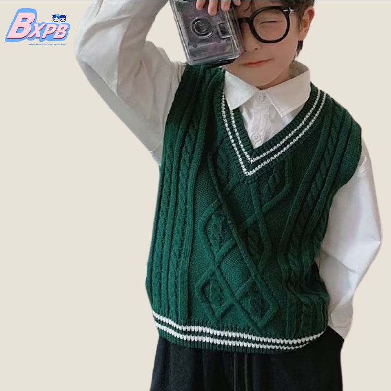 Áo Sweater Không Tay Cổ Chữ V Dáng Rộng Thời Trang Dành Cho Bé Trai 3-15 Tuổi