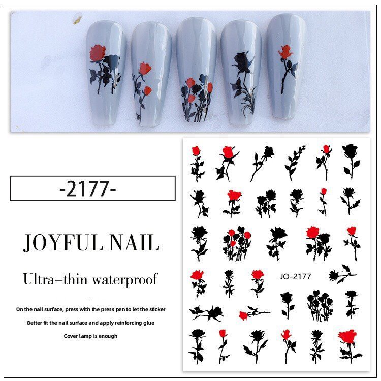 Sticker dán móng hoa hồng đen trắng siêu hót