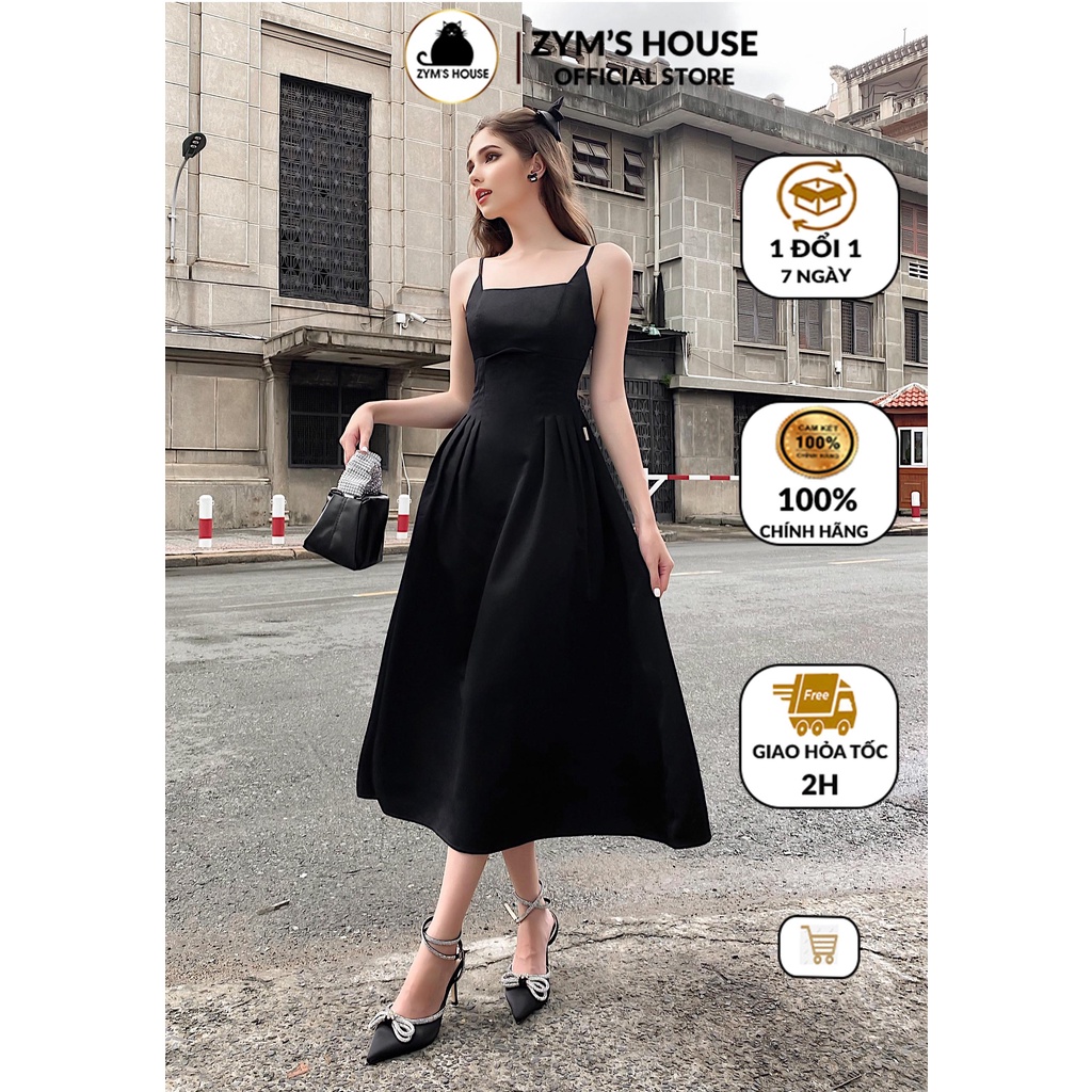 Váy 2 dây midi chiết eo dáng xòe sang trọng ZYM'S HOUSE M3