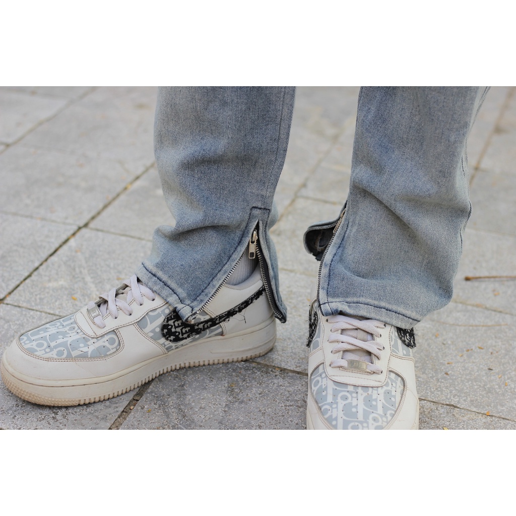 Quần bò nam ống suông rách gối khóa zip mới c807 Pon.mens