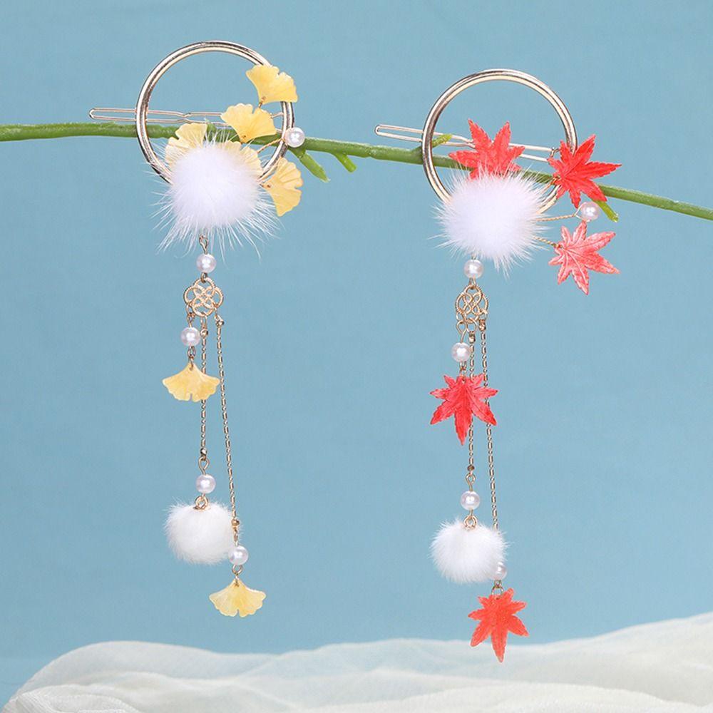 Kẹp Tóc Đuôi Ngựa Hình Lá Phong Phủ Lông Nhung Thời Trang Cho Nữ Giá Đỡ