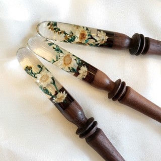 Trâm cài tóc gỗ-resin & snowy trắng 3