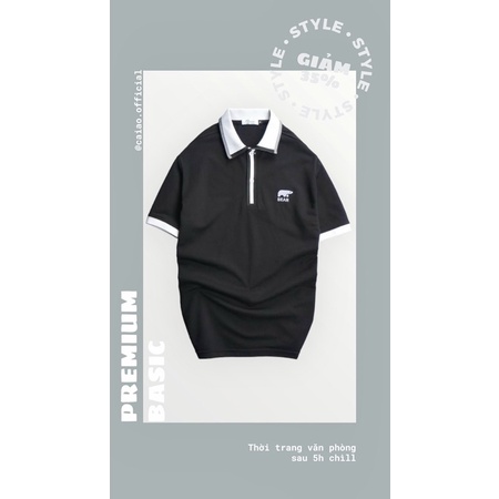 Áo thun Polo trơn thêu logo viền cổ tay