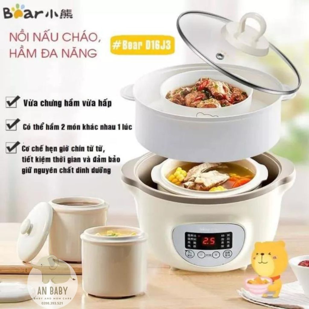 Nồi Nấu Cháo,Chưng Yến BEAR Bản Quốc Tế 0.8L - Chính Hãng BEAR BH 18 Tháng