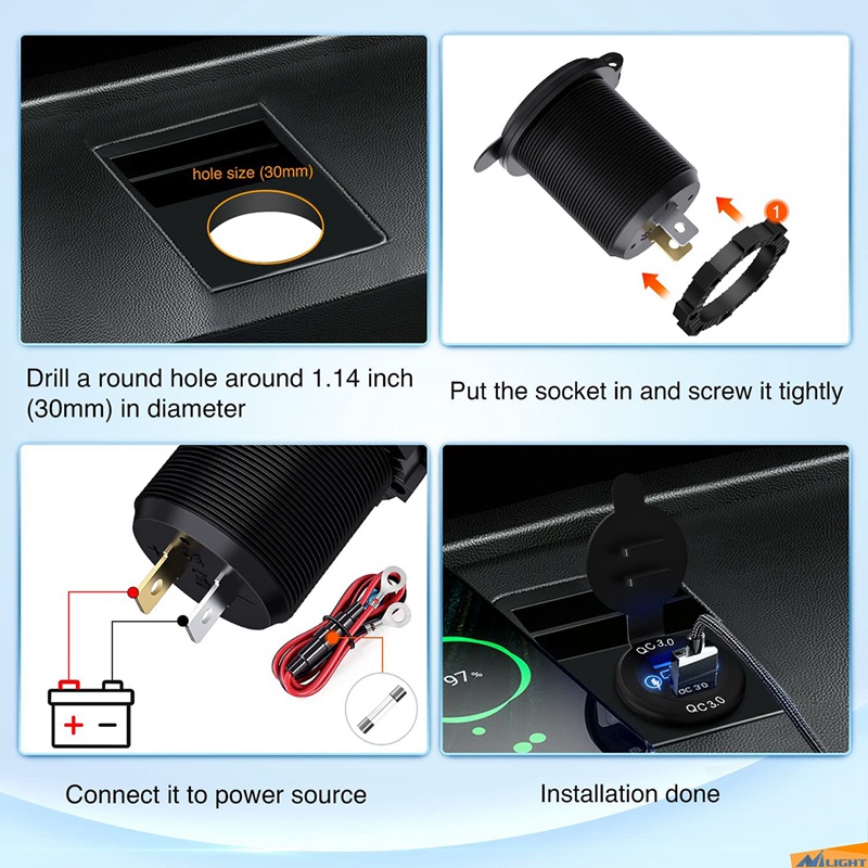 Tẩu Sạc Nhanh PD Type C Và QC3.0 PD 3.0 Hai Cổng USB 3.0 Có Công Tắc Cảm Ứng Cho Xe Hơi