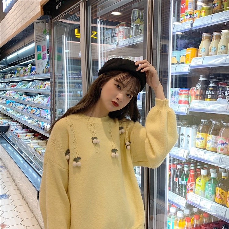 IELGY    Áo sweater Dệt Kim Phong Cách Hàn Quốc Xinh Xắn Cho Nữ