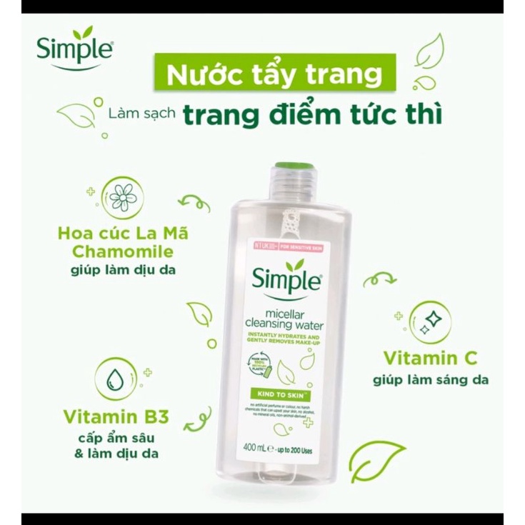 Nước Tẩy Trang Simple Micellar Cleansing Water 200ml