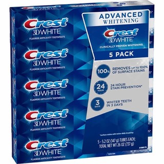MẪU MỚI COMBO 5 TUÝP KEM ĐÁNH RĂNG CREST 3D WHITE ADVANCED TRIPLE WHITENING  147G*5 MỸ