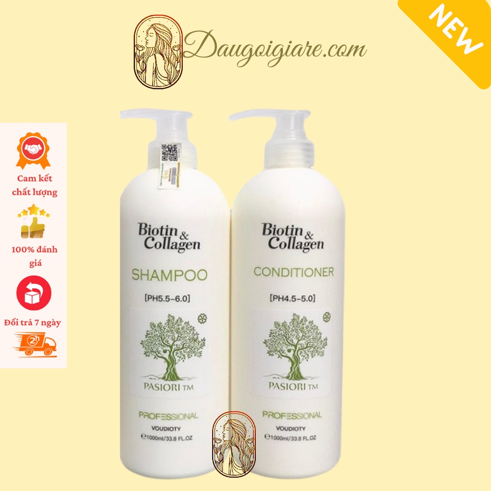 Cặp dầu gội xả Biotin Collagen Voudioty 500 - 1000ml chống rụng tóc, phục hồi , giảm gàu, kiểm soát dầu