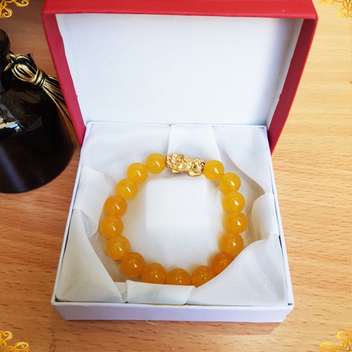 Vòng đá phong thủy màu vàng mix tỳ hưu tài lộc hợp nam nữ mệnh thổ kim tặng dây kim xâu và hạt dự phòng