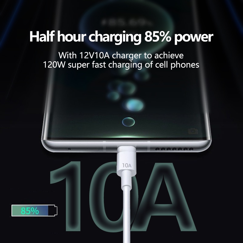 Cáp SạC Nhanh 120W USB Type C 10A Cho Samsung S10 S20 Xiaomi