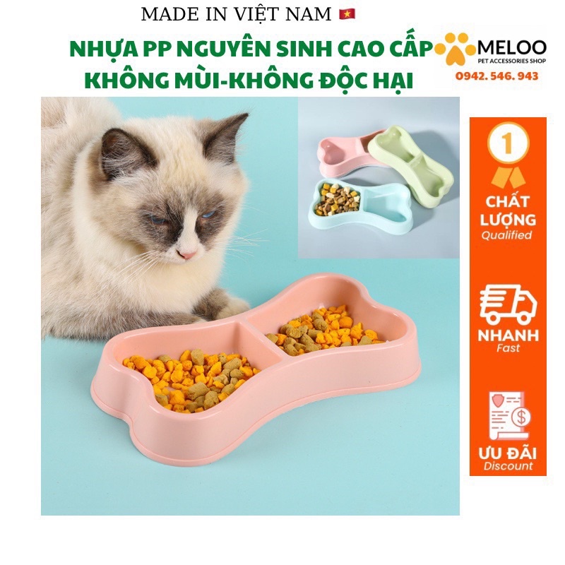 Bát đựng thức ăn cho chó mèo khay thức ăn đôi cho thú cưng made in Việt Nam Melooshop