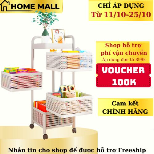 Kệ nhà bếp cao cấp, kệ xoay vuông đựng rau củ hoa quả xoay có bánh xe thông minh đa năng nhà bếp Home Mall nhiều tầng