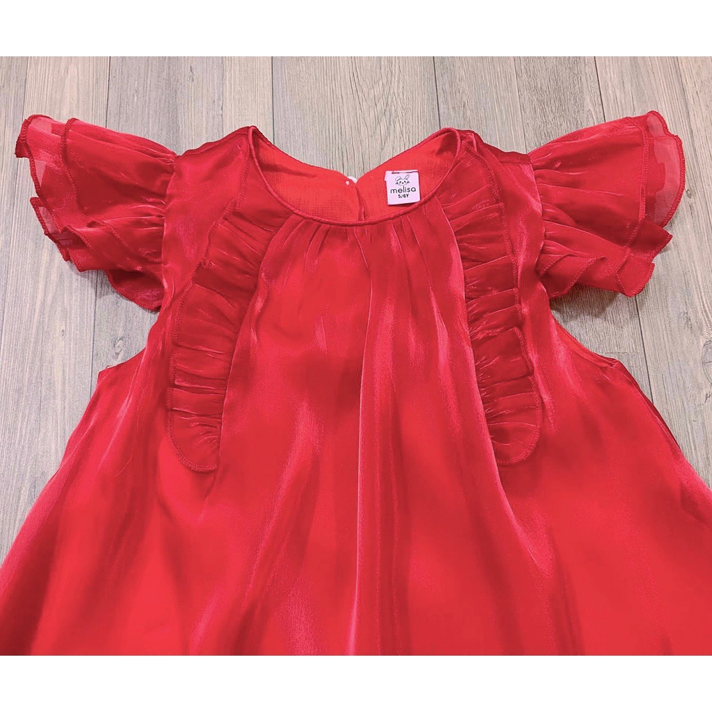 Đầm Đỏ Vải Tơ Melisa Xinh Xắn Tiểu Thư Cho Bé Gái NIAKI - T82