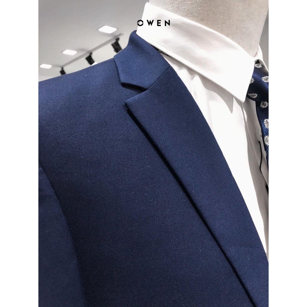 Áo Vest Bộ Suit Comple Veston Công Sở Nam Owen VEL80641 Màu Xanh Dương Đậm Vải Polyester Cao Cấp Dáng Suồn 1 Cúc Xẻ Hông