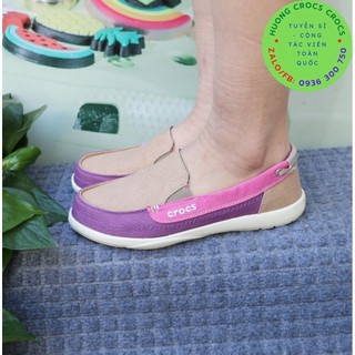 Giày vải crocs walu canvas loadfer slip on cho nữ màu nâu