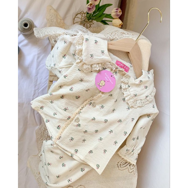 Bộ Đồ Cho Bé - Bộ Pijama Cho Bé Họa Tiết Ren Bèo Tiểu Thư Phong Cách Hàn Quốc Siêu Đáng Yêu