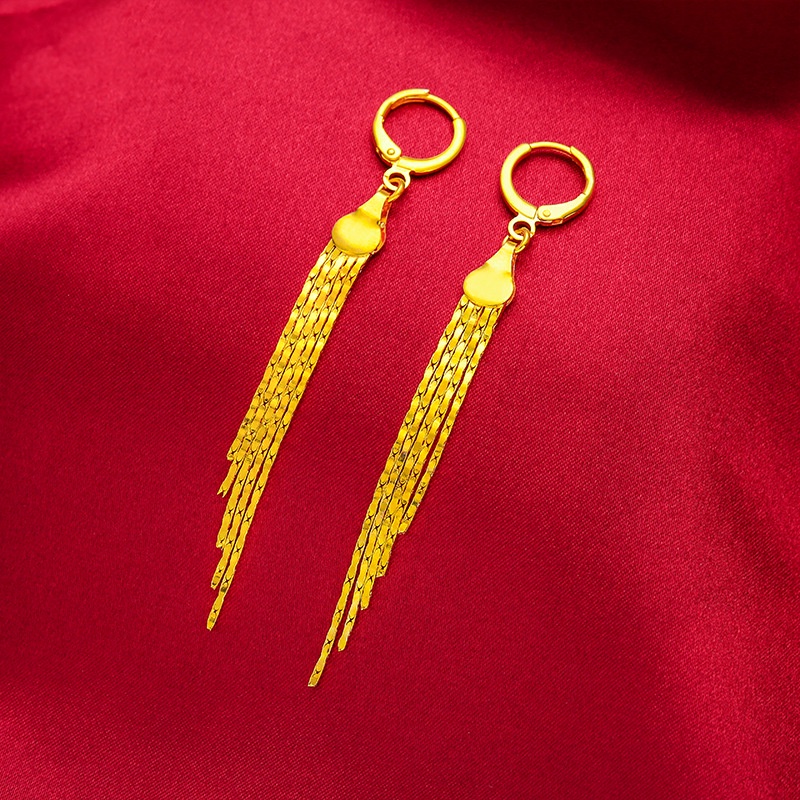 Khuyên Tai Tua Rua Dài Mạ Vàng Đồng Phong Cách Mới Cho Nữ