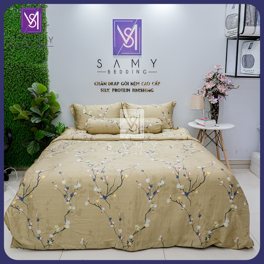 Bộ Chăn Ga Gối Lụa Tencel Silk Protein SAMY BEDDING Siêu Mát Mịn Và Mềm Mượt