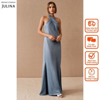 Đầm maxi cổ yếm satin màu xanh da trời sang trọng dự tiệc Julina Ruby Satin Dusty Blue (jf756) JF916