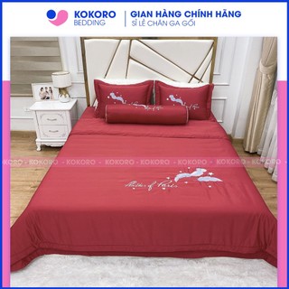 Bộ chăn ga gối lụa trần bông kokoro-bedding, bộ 5 món vỏ chăn trần bông drap giường phủ hoặc bo chun, 2 vỏ gối nằm
