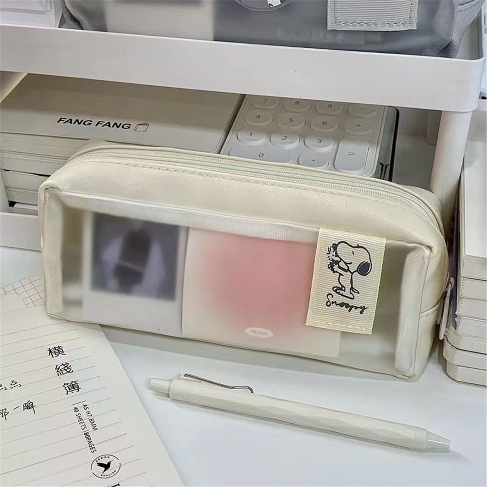 Túi Đựng Bút Bằng PVC Trong Suốt Hai Lớp Họa Tiết Snoopy Đơn Giản