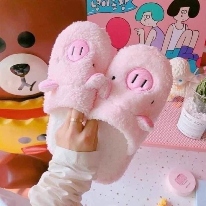 free size cho tất cả chị em,đôi dép bông lợn xù màu hồng đi trong nhà giữ ấm chân