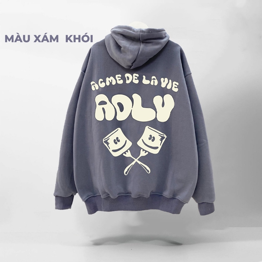 Áo Hoodie zip &amp; trơn ADLV Mashmallow phối hình in siêu to khổng lồ cho anh em cháy phố, Áo Hoodie Unisex Nam Nữ