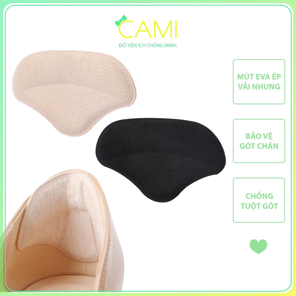 Lót giày cao cấp mặt nhung có keo dán cố định giúp giảm size, chống trầy gót chân khi mang giày - Cami - CMPK279