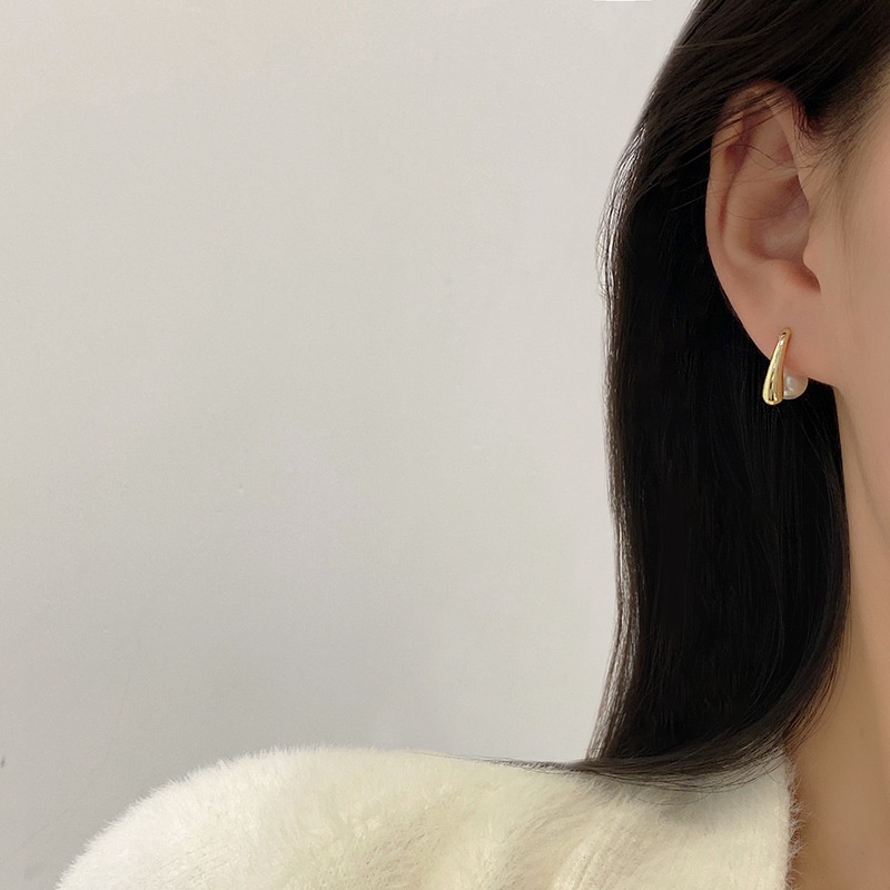 Bông Tai Mạ Bạc 925 Hình Giọt Nước Đính Ngọc Trai Đơn Giản Phong Cách Hàn Quốc