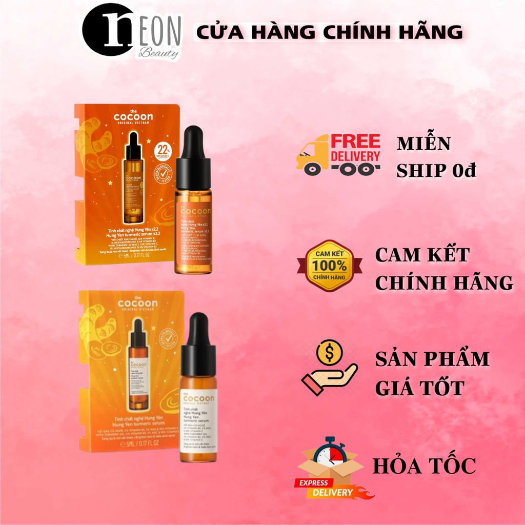 Tinh chất nghệ Hưng Yên 5ml (serum) với 10%/ 22% vitamin C sáng da chuyên sâu & mờ vết thâm Thuần chay - NEON BEAUTY