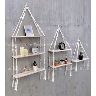 Kệ gỗ treo tường gỗ Quế thơm dây kệ tết Macrame