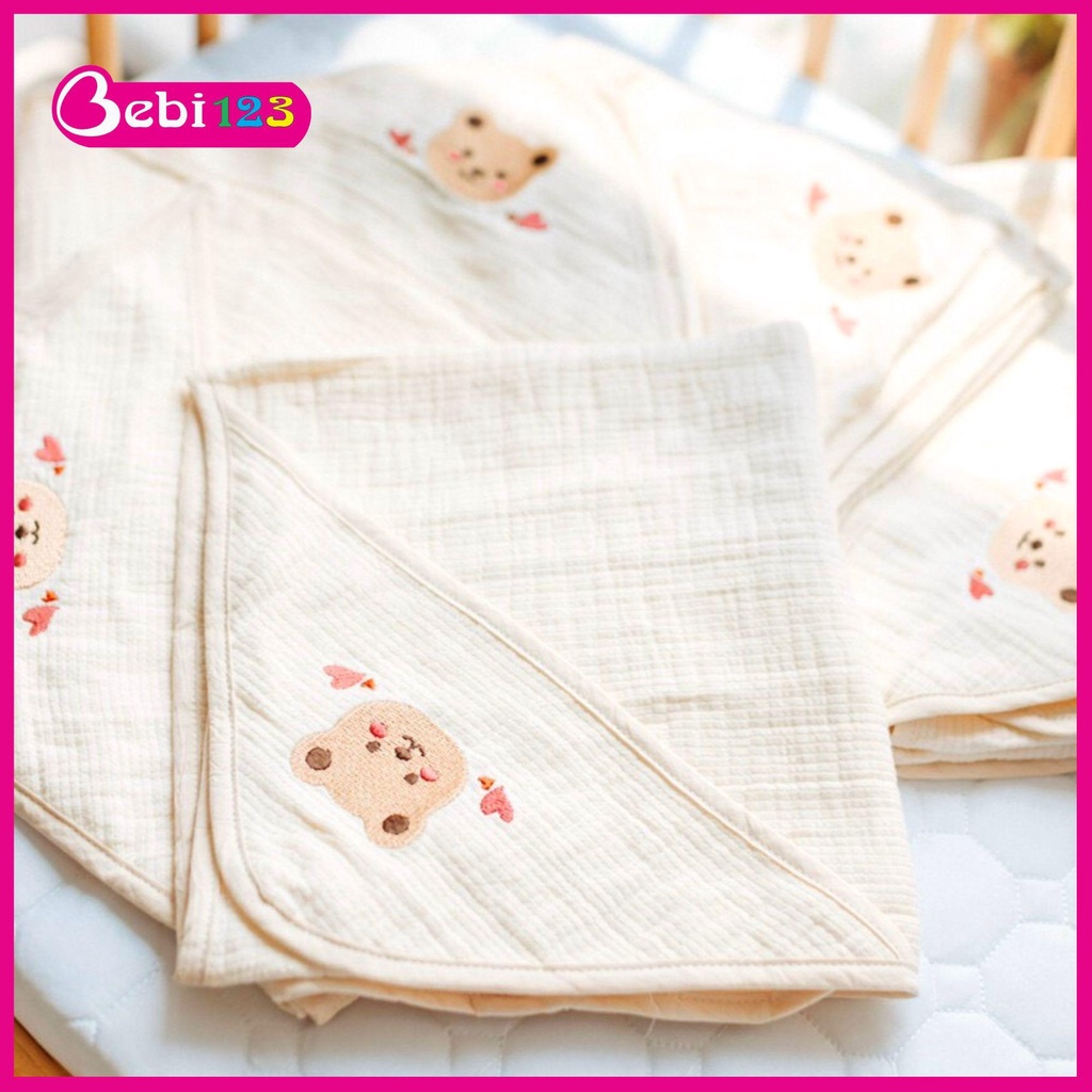 Ủ xô Molli cao cấp Thêu hình Gấu Thỏ, khăn tắm quấn bé có mũ Molli