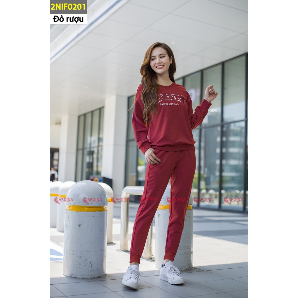 Bộ Nỉ Nữ CARDINA Cao Cấp In Chữ Trẻ Trung Năng Động 2NIF02