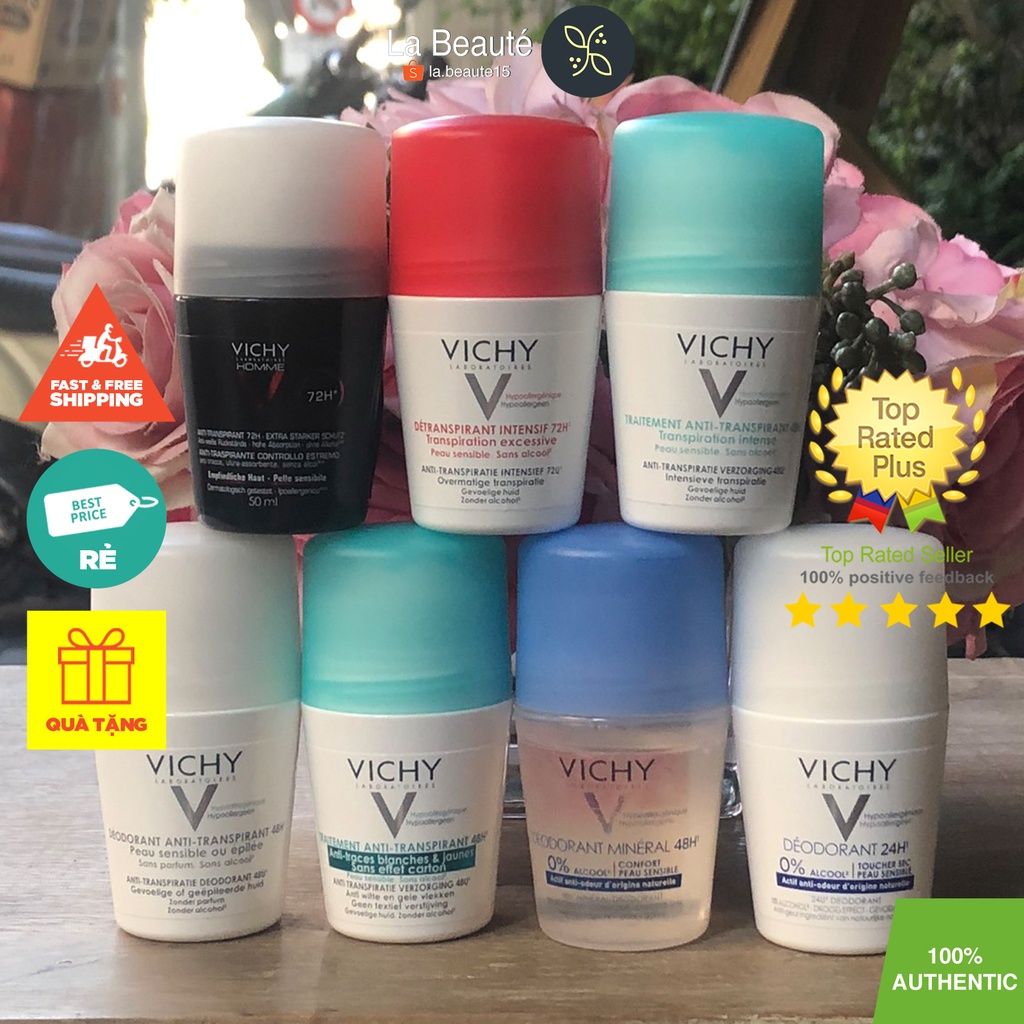 Lăn Khử Mùi Vichy - Cho Da Nhạy Cảm, Siêu Nhạy Cảm, Kéo Dài 48h-72h 50ml
