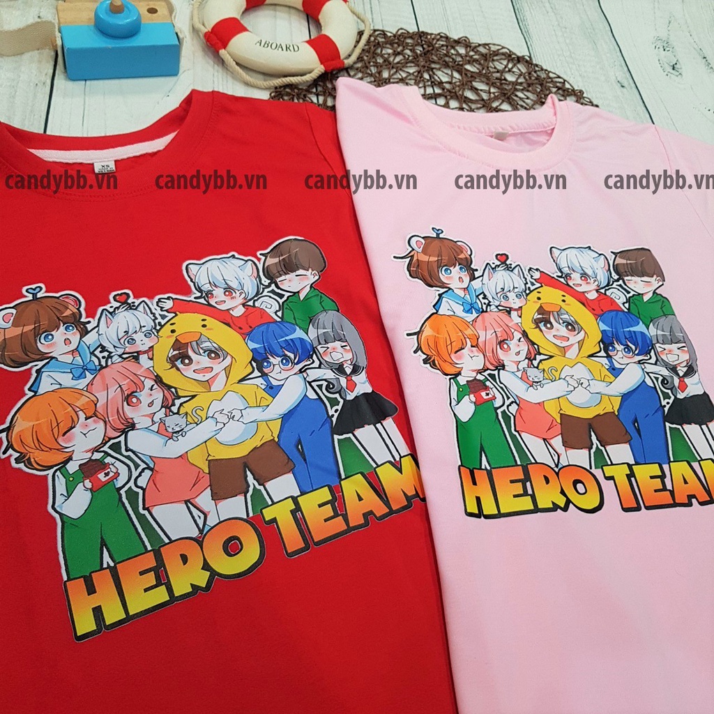 Áo thun màu bé trai và bé gái in hình Hero team, Áo thun mềm mịn, thấm hút mồ hôi cho bé từ 10 - 50kg