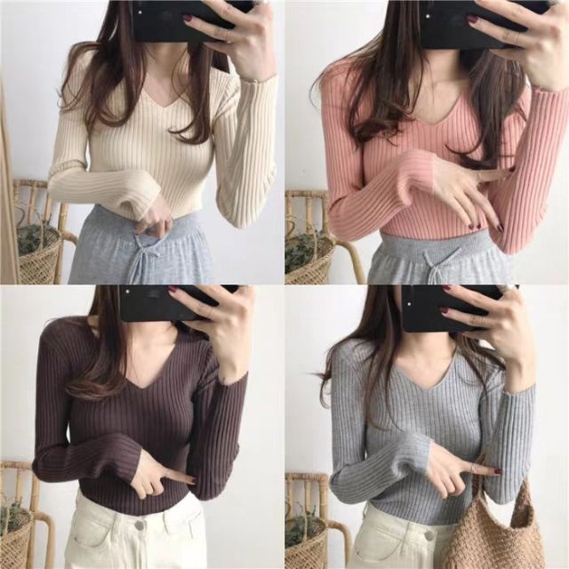 MS220 Áo Len Lông Cừu Cổ Tim Mềm Mại