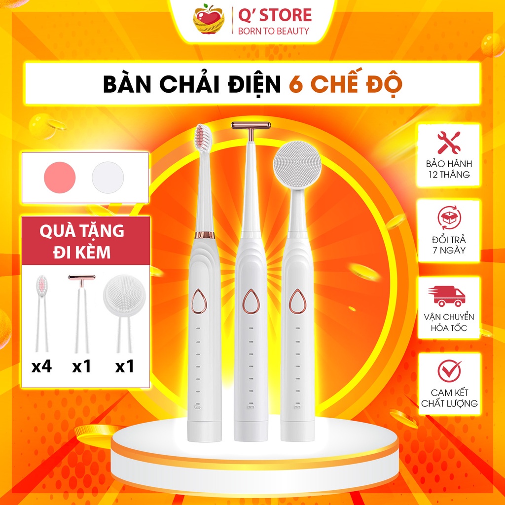 Bàn Chải Đánh Răng Điện 6 Chế Độ Chải, Đánh Bóng, Làm Trắng Và Chăm Sóc Răng Toàn Diện Bảo Hành 6TH QStore