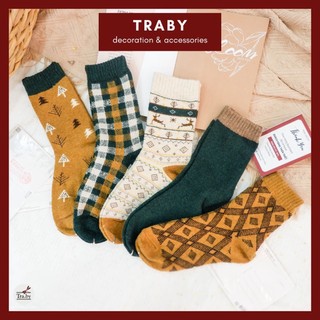 Set 5 đôi tất thổ cẩm dài nữ cao cấp Traby Noel Vàng