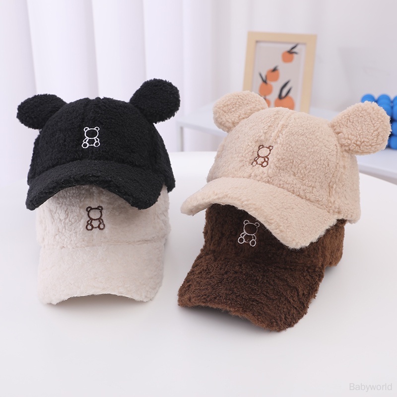 Mũ Lưỡi Trai Nhung Lông Thêu Trang Trí Hình Hoạt Hình Dành Cho Trẻ Nhỏ