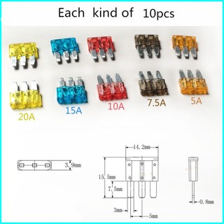 50 Cái / bộ Cầu Chì 3 Chân Cầu Chì Ô Tô Ô Tô Cho Xe Ford Focus Mondeo Dodge 5A 7.5A 10A 15A 20A