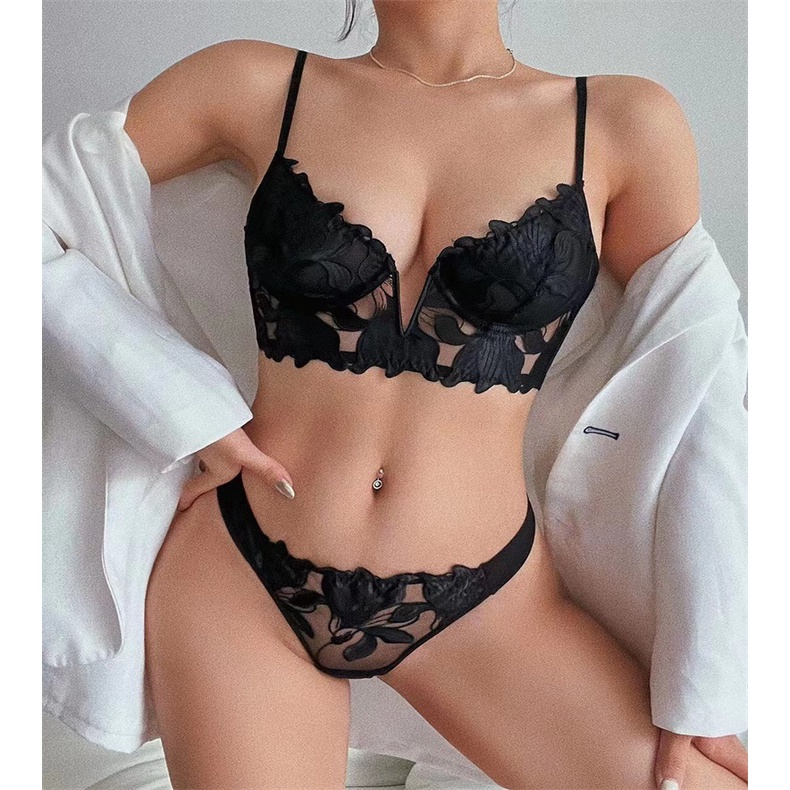 Áo ngực bralette ren Just Bra bản áo to cổ điển, ren đắp hoa satin cao cấp AB394