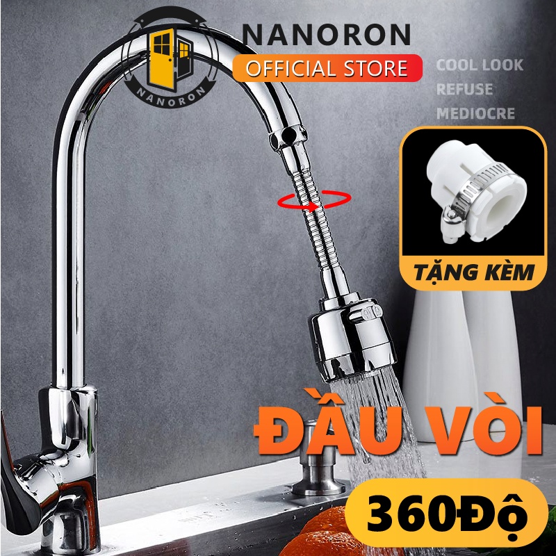 Đầu lắp chậu rửa chén bát 2 chế độ nước chảy, vòi sen xịt phun áo lực bằng inox có thể xoay 360 độ NANORON