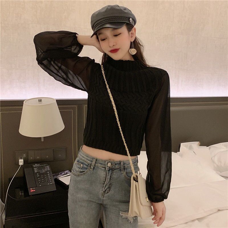 IELGY Áo sweater Cổ Lọ Ngắn Phong Cách Pháp Thời Trang Cho Nữ